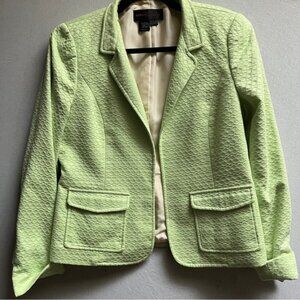 Nina Mclemore textured apple green cuffed silk lined blazer Sz 4